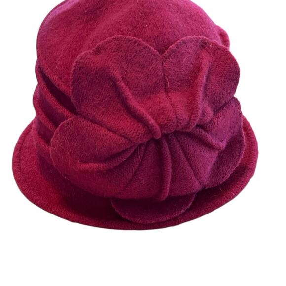 Toucan Collection Red Cloche Women SZ 6 1/2 Vintage With Flower Wool Retro Chic - Picture 5 of 11